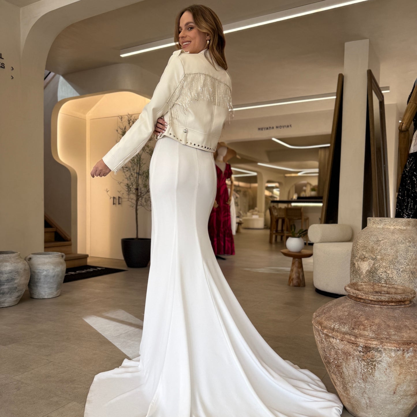 Novia Plateada – Chaqueta con Flecos de Cristal plata